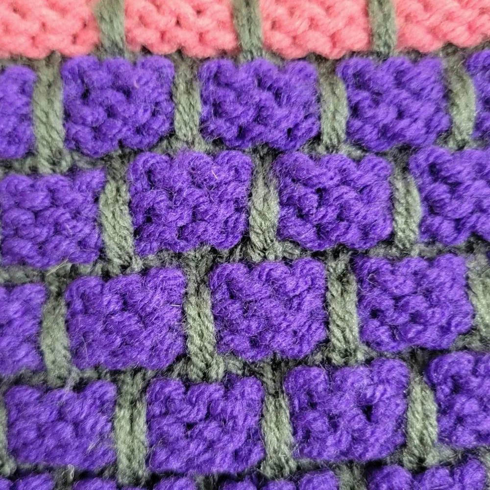 Handknit Striped Throw Stroller Blanket Kids Purple Pink Blue Yellow Green 31x23